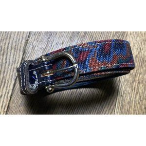 The Leather Shop Belt Vintage Blue Woven Abstract Pattern Skinny